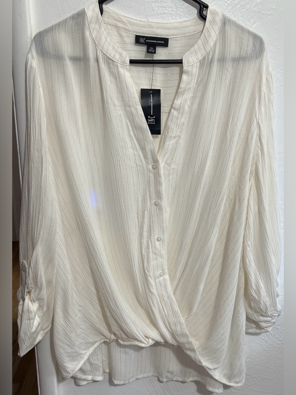#2 NWT INC International Concepts Washed White Striped Wrap Style Size XXL